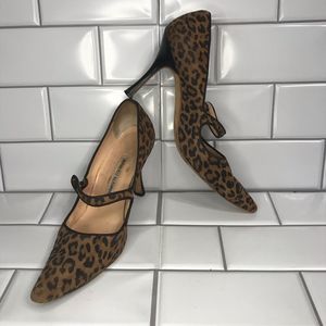 MANOLO BLAHNIK Size 7.5 Leopard Print Pump Heels; Preloved